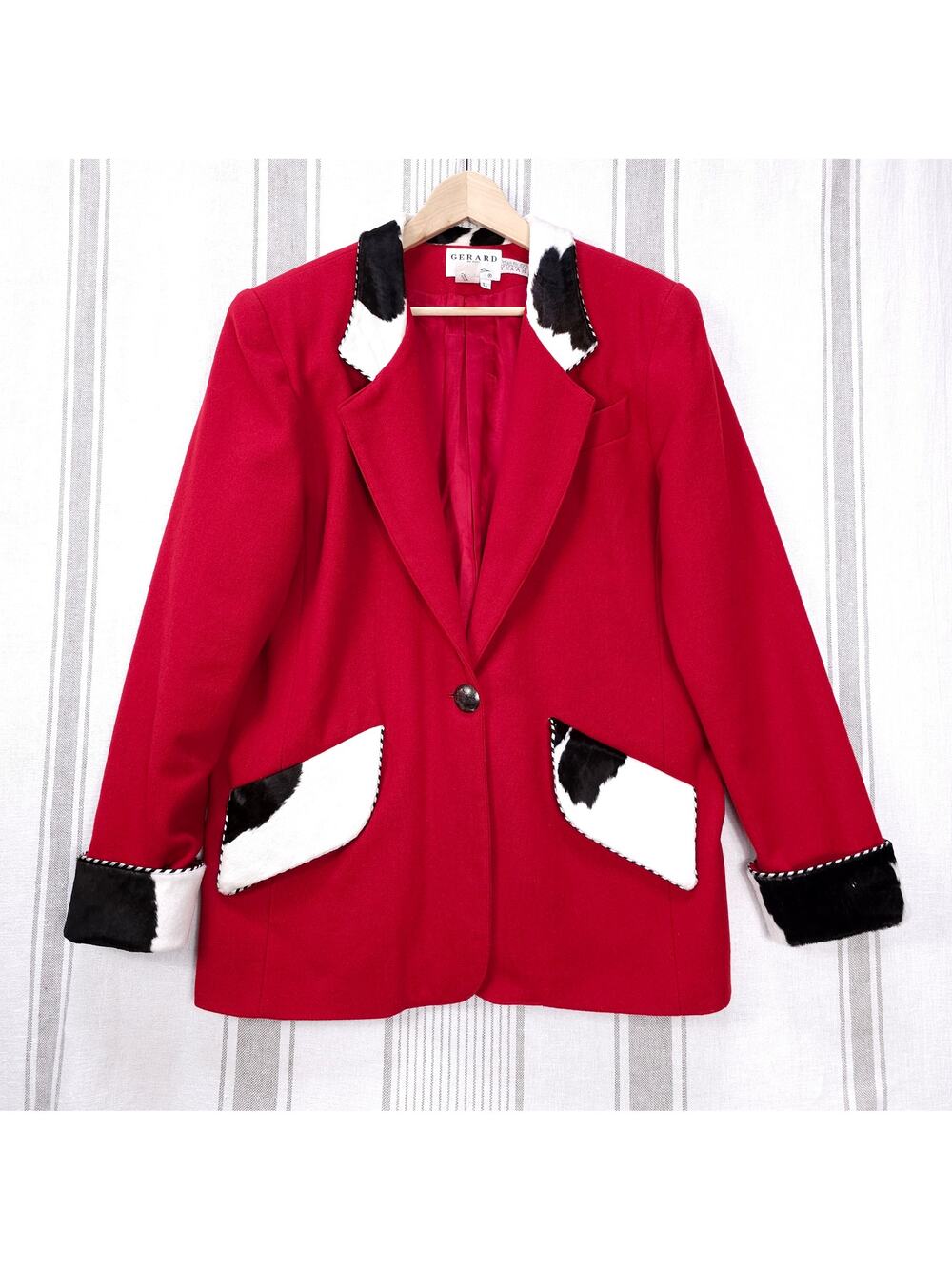 VINTAGE Western Coat Womens Large Red Wool Calf Hair Burningman Festival Cowgirl